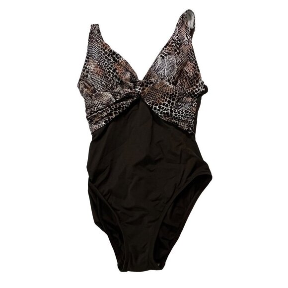 La Blanca One Piece Swimsuit Brown Snakeskin Print Bust Detail Size 8‎ - Picture 1 of 10